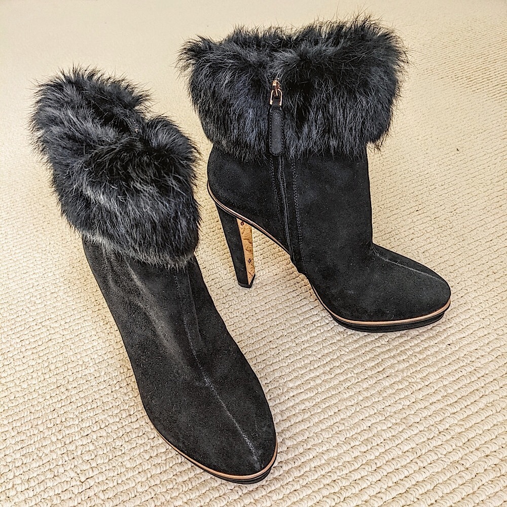 BCBGMaxazria rabbit fur and suede boots